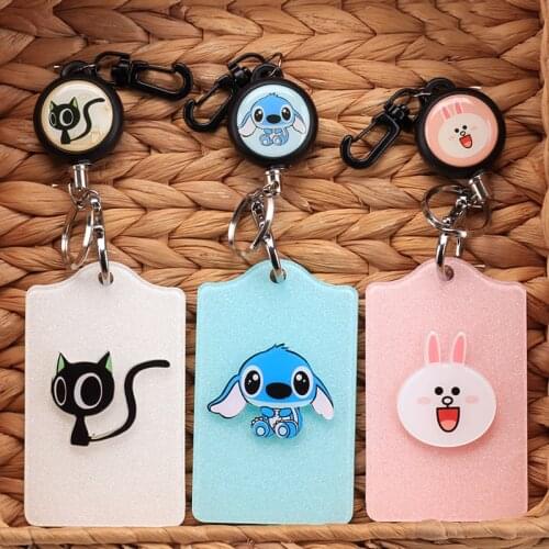 Cartoon Vertical Style Metal ID Badge Cute Cards Holder Key Chain Name Kawaii Card Holders School Student Office Supplies