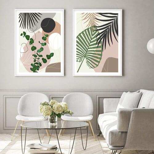 Bohemia Summer Tropical Palm Leaves Geometric Line Canvas Painting Wall Art Poster Print Picture for Living Room Home Decoration