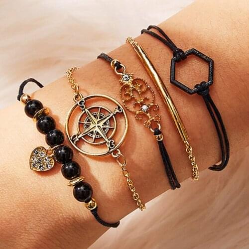 Aprilwell 4 PCs Bohemia Charm Bracelets For Women Bead Rope Chain Y2k Fashion Jewelry sets Gift E Girl Friend Cross Accessories