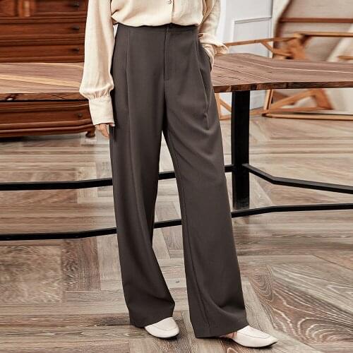 Women High Waist Wide Leg Long Pant Autumn Winter Solid Color Casual Loose Work Office Straight Suit Trousers Streetwear Female