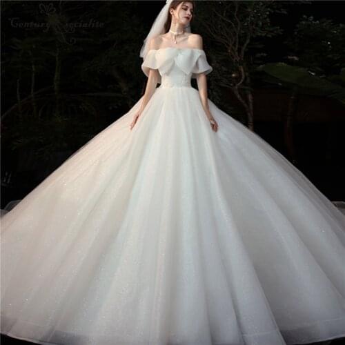 Elegant Wedding Dresses Ball Gown Off the Shoulder Bridal Gowns Lace Up Plus Size Bride Dress Sparkle Bride Dress