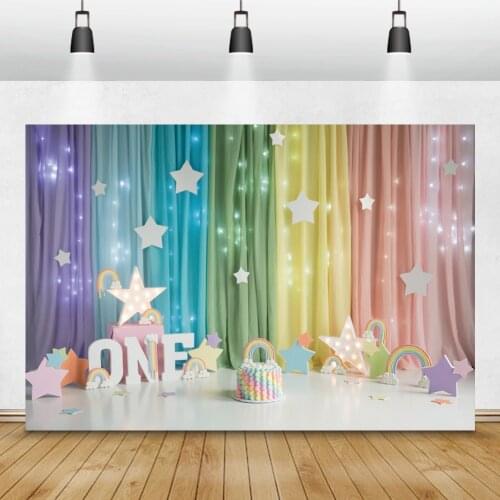 Laeacco 1st Baby Child Birthday Party Photography Backdrop Light Star Rainbow Room Decor Photocall Photo Background Photo Studio