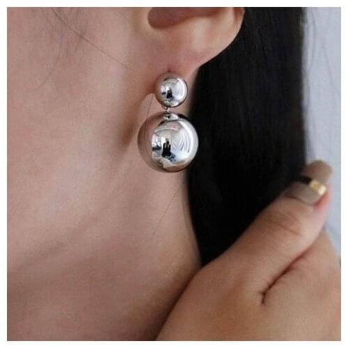 Geometric Big Ball Silver Color Earrings For Women Exaggerated Personality Design Pierced Stud Earring Ladies Ear Gift