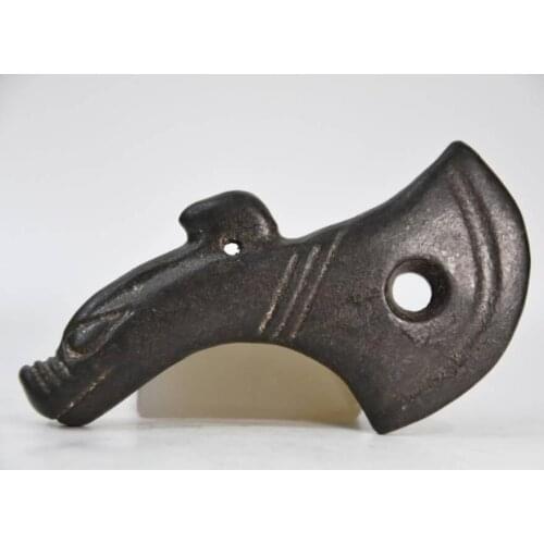 Hongshan culture archaize black iron meteorite sculpture Jade pig dragon head axe statue