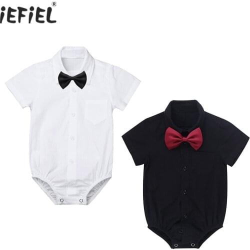 IEFiEL Infantil Baby Boys Romper Short Sleeves Lapel Formal Gentleman Shirt Romper Jumpsuit Newborn Baby Clothes