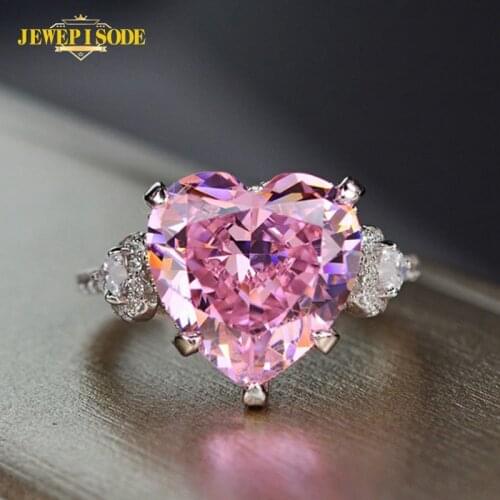 Jewepisode Wedding Bands 11CT Heart Created Moissanite Quartz Ring 100% Pure 925 Sterling Silver Fine Jewelry Rings for Women