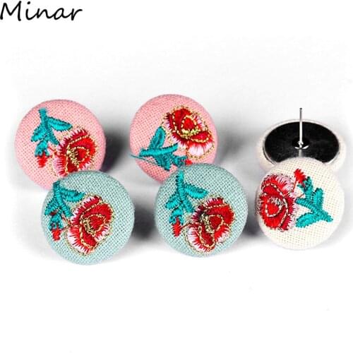Fashion Classic Embroidered Flower Earrings For Women Rose Flower Ball Stud Earrings Small Round Earrings Vintage Women Jewelry