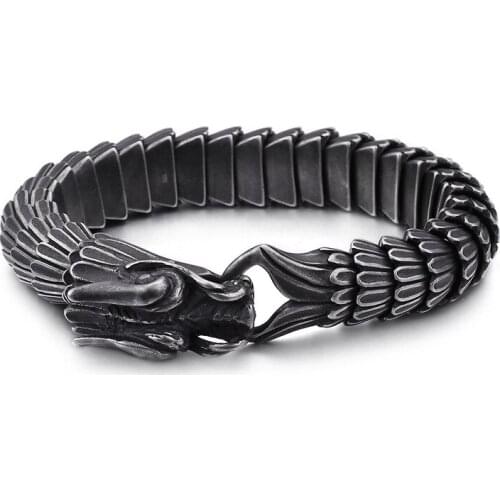 316L Titanium Steel Punk Dragon Scale Pattern Domineering Male Style Bracelet Pulseras Men Bangle Vintage Jewelry