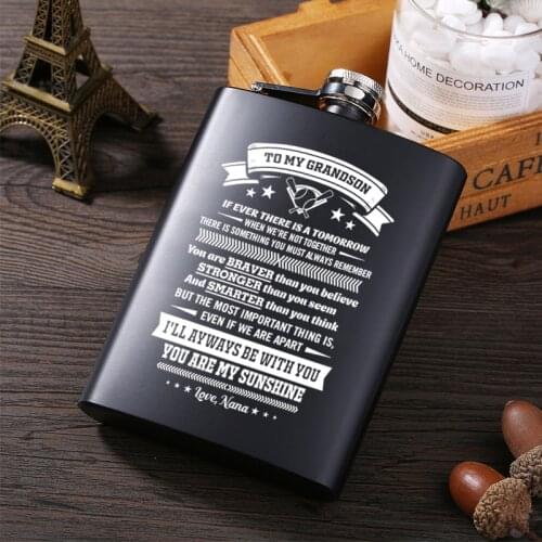 Nana To my Grandson portable stainless steel hip flask alcohol bottle travel whiskey alcohol liquor bottle flagon Male Small