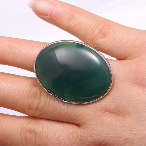 Natural Stones Oval Crystal Rings Smooth Gem Finger Ring Stainless Steel for Trendy Party Jewelry Women Gift