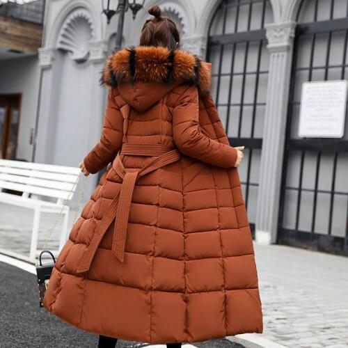 2019 new long knee-high cotton-padded jacket female Korean slim slim cotton winter coat with heavy wool collar padded cotton