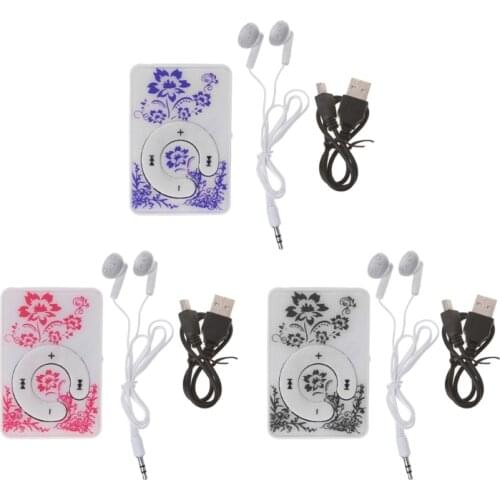 New Mini Clip Floral Pattern Music MP3 Player 32GB TF Card With Mini USB Cable + Earphone