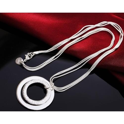 Charm Fashion 925 Sterling Silver Necklaces 45cm Classic Jewelry 18 Inches Chain circle Necklace for Women Party Christmas Gifts