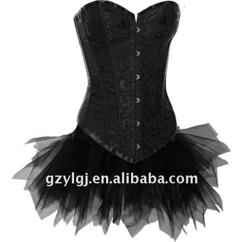 Wholesale Ladies Sexy Lingerie Burlesque corset and tutu sets Black Fancy dress Outfit Hot 2340