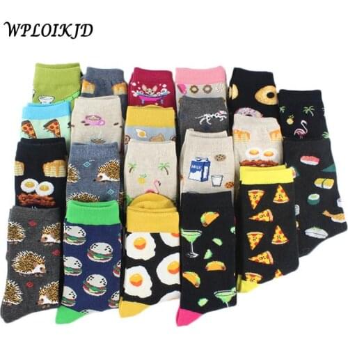 Food Creative Harajuku Cotton Funny Socks Women Novelty Sushi Crew Jacquard Cute Socks Hamburg Hot Dog Sokken Calcetines Mujer