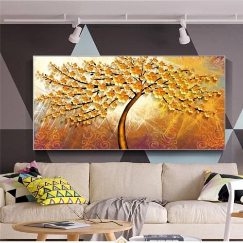 Modern Abstract Posters and Prints Wall Art Canvas Painting Abstract Golden Money Trees Pictures for Living Room Decor No Frame