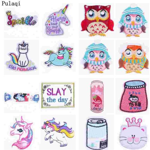 Pulaqi Unicorn Patches Cartoon Stripe Iron On Embroidered Patches For Clothes Applique On Clothes Jacket Clothes Accessories DIY