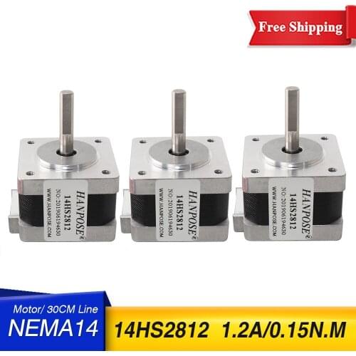 3PCS NEMA14 stepper motor 14HS2812 1.2A 0.15N,M Nema 14 motor for DIY 3D Printer CNC XYZ