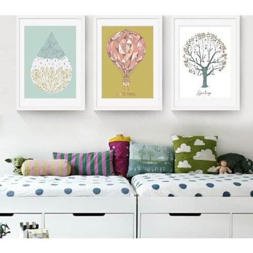 Nordic Canvas Painting Cartoon Hot Air Balloon Landscape Wall Art Posters And Prints Pictures Modern For Living Room Decoration