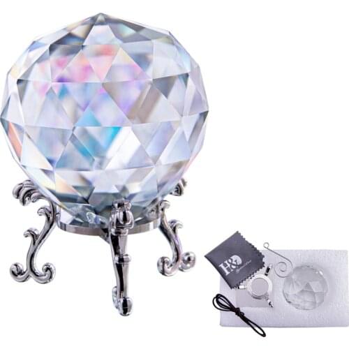 H&D 60mm Crystal Ball Paperweight with Stand Glass Chandelier Hanging Pendant Feng Shui Suncatcher Wedding Home Window Decor