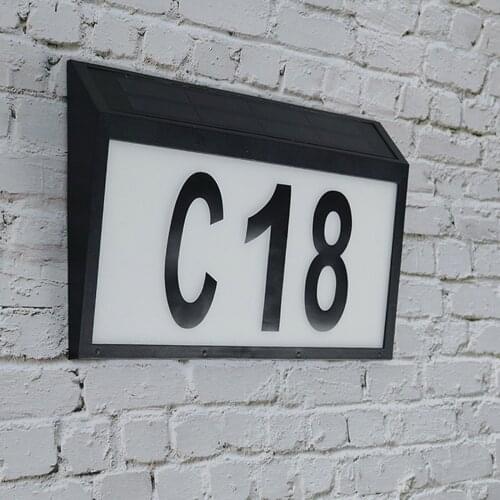 Solar Doorplate Outdoor LED Solar Light Address Numbers Letters Waterproof Address Sign Stickers House Number Wall Lamp