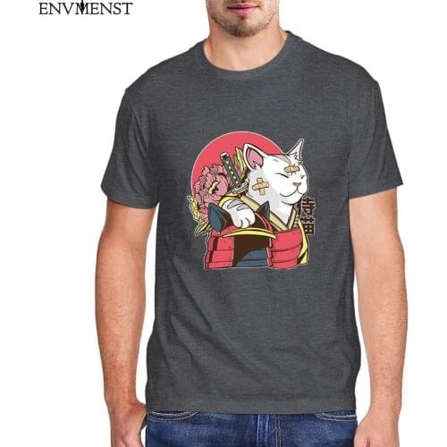 Funny Mens t shirt Japanese Samurai Cat Kiss Cat Graphic Design Cool Gifts Mens tee Short Sleeve Funny Unisex short sleeve tee