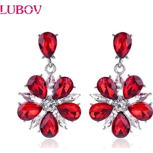 LUBOV Colorful Crystal Stone Flower Petals Pendant Drop Earrings Women Fashion Rhinestone Dangle Earrings Party Jewelry 2018