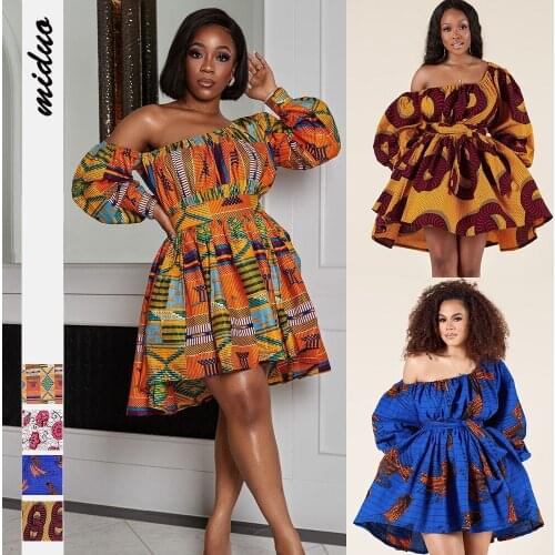 Echoine Off Shoulder Slash Elegant Dress Middle East Women Print Party Club Dresses Vintage Vestidos Robe Long Sleeve Outfits