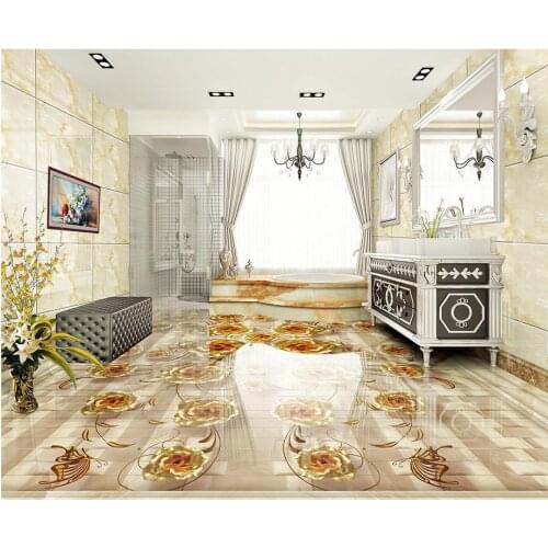 Golden rose marble Custom photo floor wallpaper 3d Custom Photo self-adhesive 3D floor PVC waterproof floor