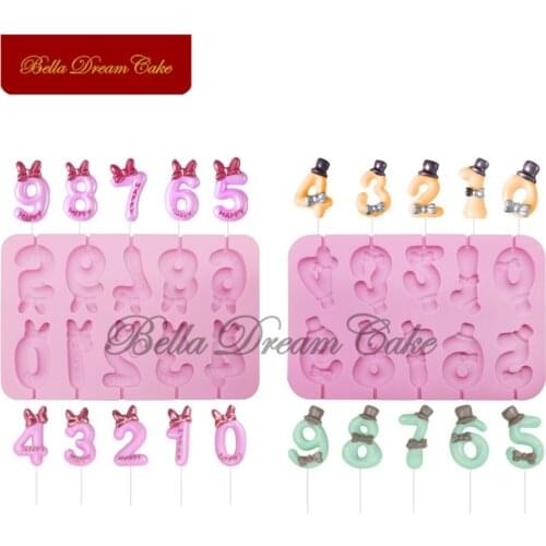 0-9 Number Shape Lollipop Silicone Mold Cake Topper Chocolate Candy Mould For Birthday Party Cake Decorating Tool Bakeware