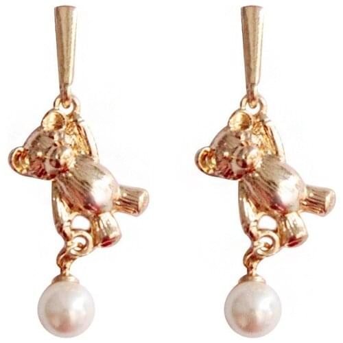 10 pair/lot wholesale fashion jewelry gold metal aesthetic cute bear pearl earrings
