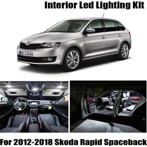 12pcs White Error Free Car LED Interior Light License Plate Light Kit Fit For 2012-2018 Skoda Rapid Spaceback NH1 Map Dome Lamp