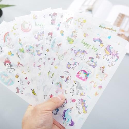 6 Sheets Cute Unicorn Cartoon Animals Sticker Pvc Diary Scrapbooking Diy Album Stationery Stick Label School Supplies