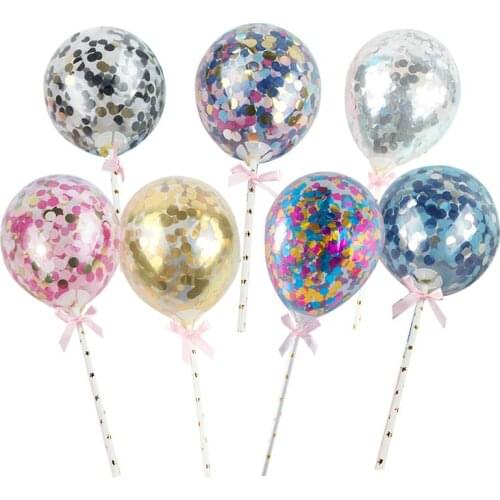 7PCS Sequins Balloons Cake Toppers Creative Confetti Balloons Cake Plug Birthday Decorative Sequined Balloon Cake Toppers for Bi