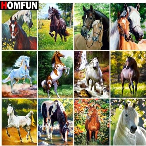 HOMFUN Diamond Painting Full Square/Round Diamond "Horse animal forest" Pattern Embroidery Cross Stitch 5D Rhinestone Painting