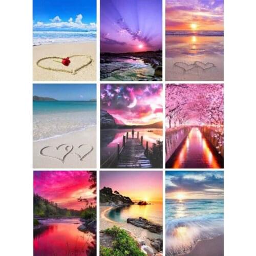 Digital painting landscape by the seaside on canvas hand-drawing hand-painted gifts digital painting seaside set home decoration