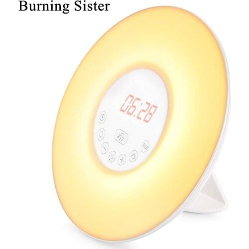 Digital Alarm Clock Sunrise Sunset LED Touch Sensing Wake Up Lights With FM Radio Colorful Light Snooze Mode Nature Sound