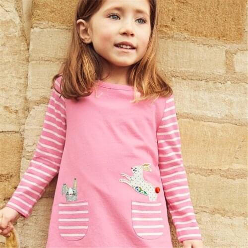 Jumping Meters Girls Dress Bunny Pink 2018 Autumn Princess Dresses For Girl Kids Baby Girl Clothes Long Sleeve Baby Girl Clothes