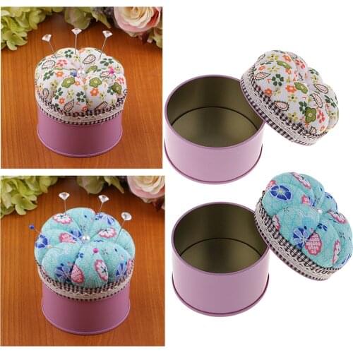 2 Pieces Pumpkin Needle Pin Cushion Pillow Holder with Storage Case DIY Sewing Accessories 7.6x7.1cm