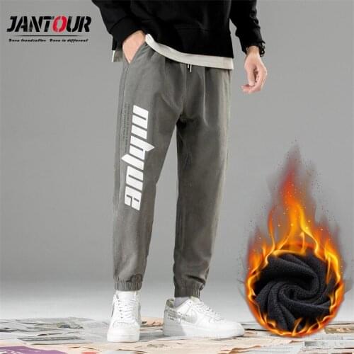 Jantour Men Clothing 2020 Winter New Joggers Men Sweatpants Fashion Fleece Streetwear Letter 100% Polyester Harem Pants Male 4XL