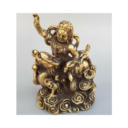Chinese pure brass Riding dragon King Kong Buddha statue