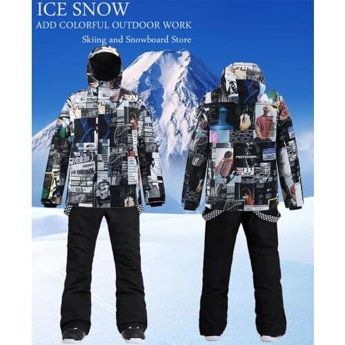 New Fashion Mens Snow Wear Sets Snowboard Clothing Waterproof Costumes Winter Outdoor Suit Ski Jackets + Bibs Strap Pants Brand