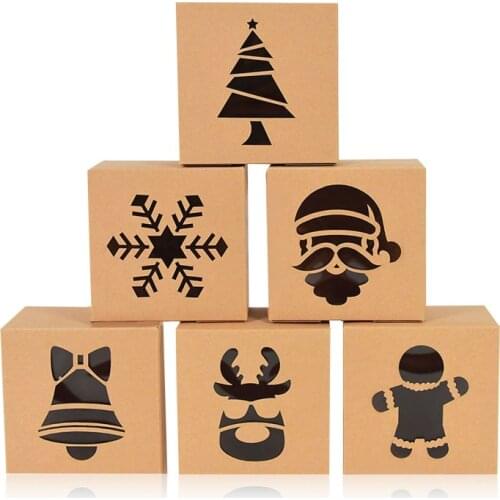 5pcs Christmas Kraft Paper Cookie Gift Boxes Candy Box Bags Food Packaging Box Christmas Party Kids Gift New Year Navidad 2021