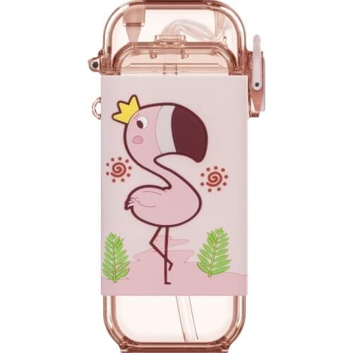 280ml square water cup tritan straw water bottle cute dinosaur flamingo three-dimensional cartoon water cup