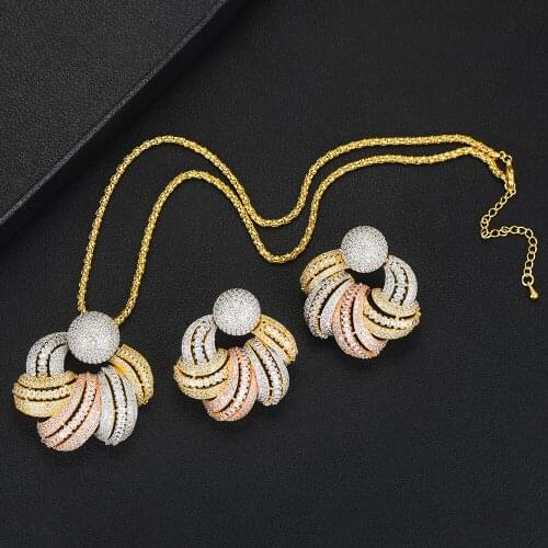 LARRAURI Rmantic Unique Bridal Wedding Statement Jewelry Set For Women Birthday Gift Earrings Necklace Pendant Jewelry Sets