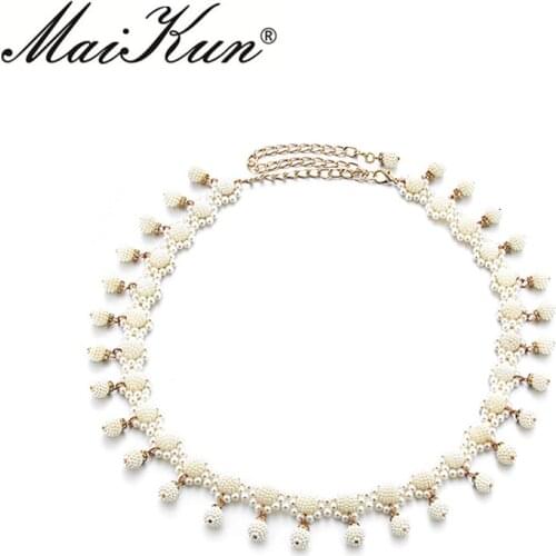 Fashion Designer Luxury Pearl Belts for Women White Wedding Dress Waistbands Elegant Long Dress Belt Thin Joker Belt