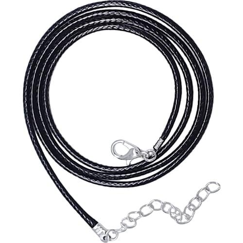 Fashion Jewelry Pendant with Necklaces Black Wax Leather Chain Necklace with 5cm Chain Wholesale