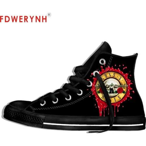 Mens Canvas Casual Shoes Roses And Guns Band Guns N Roses Clothing Customize Pattern Color High Top Lace Up Lightweight Shoes