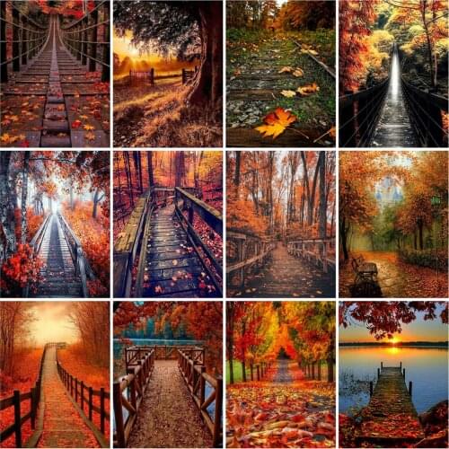 HUACAN DIY Painting By Number Scenery Pictures By Numbers Tree Drawing On Canvas Hand Painted Paintings Bridge Art Home Decor