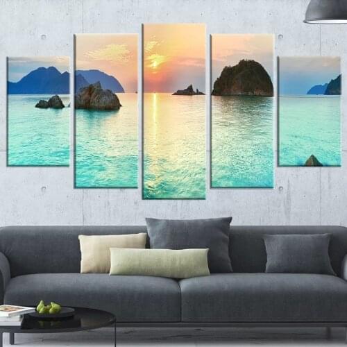 Wall Art HD Prints Sunrise Panorama Sea Level Canvas Painting 5 Pieces Modular Pictures Home Decoration Living Room Frame Poster